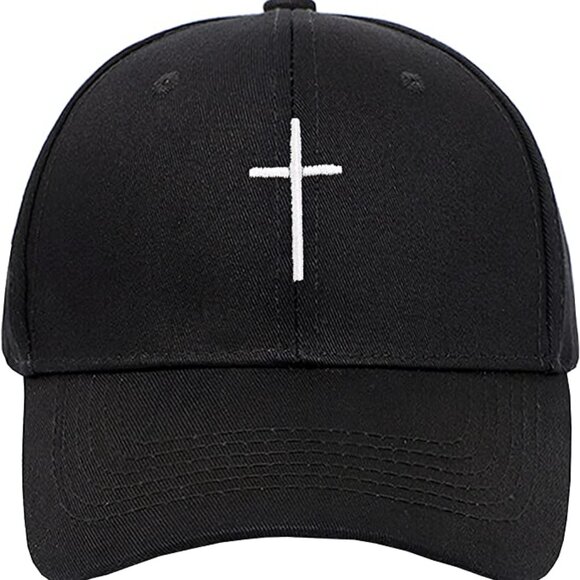Cross Embroidered Christian Black Baseball Cap, Adjustable Hat, Mens, Womans - Picture 3 of 8